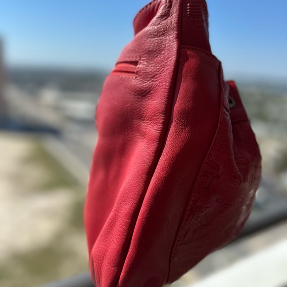 ❤️ Sharif Firenze Red Hieroglyphics Leather Drawstring Shoulder Bag ~ Excellent - Picture 7 of 15